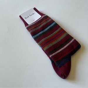 PAUL SMITH MENS HARVEY COTTON BLEND MULTI STRIPE SOCKS BURGUNDY MULTI OS NWT
